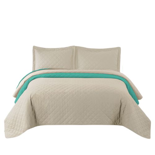 BEDSPREAD- QUILTED/DOUBLE-SIDED Inez Beige-Mint