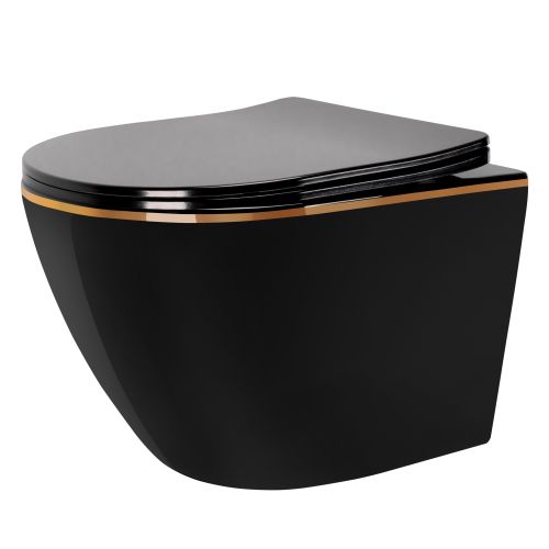 тоалетна чиния Rea CARLO Mini Rimless Duroplast Flat Black Gold Edge